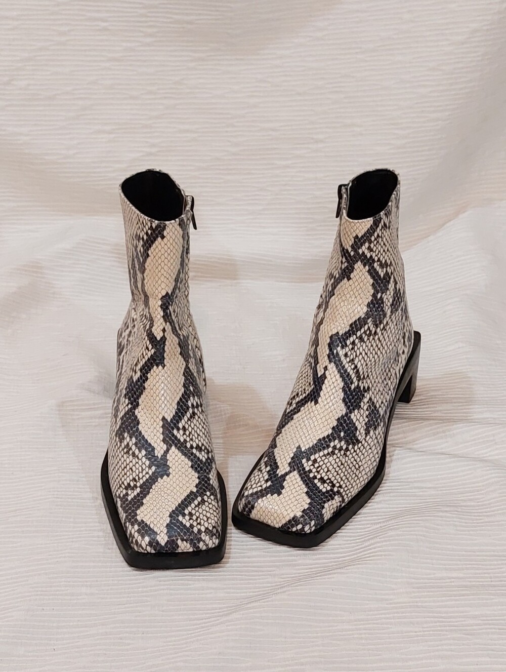 Zara Square Toe Block Heel Leather Snake-Print Ankle Boots Size 7/38 - Picture 3 of 8